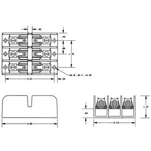 300 VAC, 60 A, Mersen S.A. 30608T Fuse Block, 3-Pole, Class T