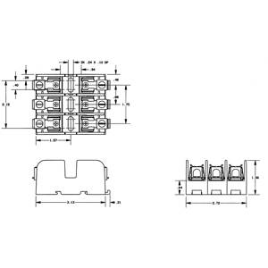 600 VAC, 30 A, Mersen S.A. 60308T Fuse Block, 3-Pole, Class T