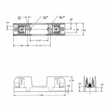 600 VAC/VDC, 60 A, Mersen S.A. 60606R Fuse Block, 1-Pole, Class R
