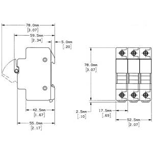 600 VAC/VDC, 30 A, Mersen S.A. USCC3 UltraSafe™ Modular Fuse Holder, 3-Pole,