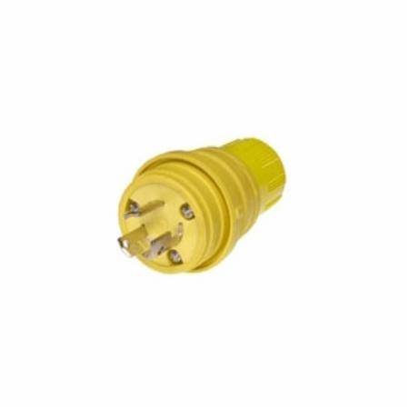 Woodhead® 24W47 130146 Locking Blade Plug, 125 V, 15 A, 2 Poles, 3 Wires, Yellow