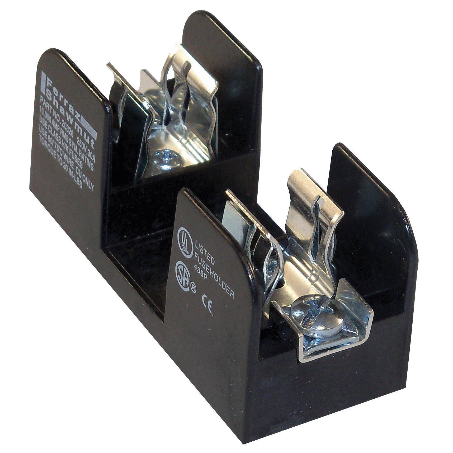 Mersen 20326 Open Style Fuse Block, 250 VAC/VDC, 30 A, Class H, 14 to 10 AWG Wire, 1 Pole