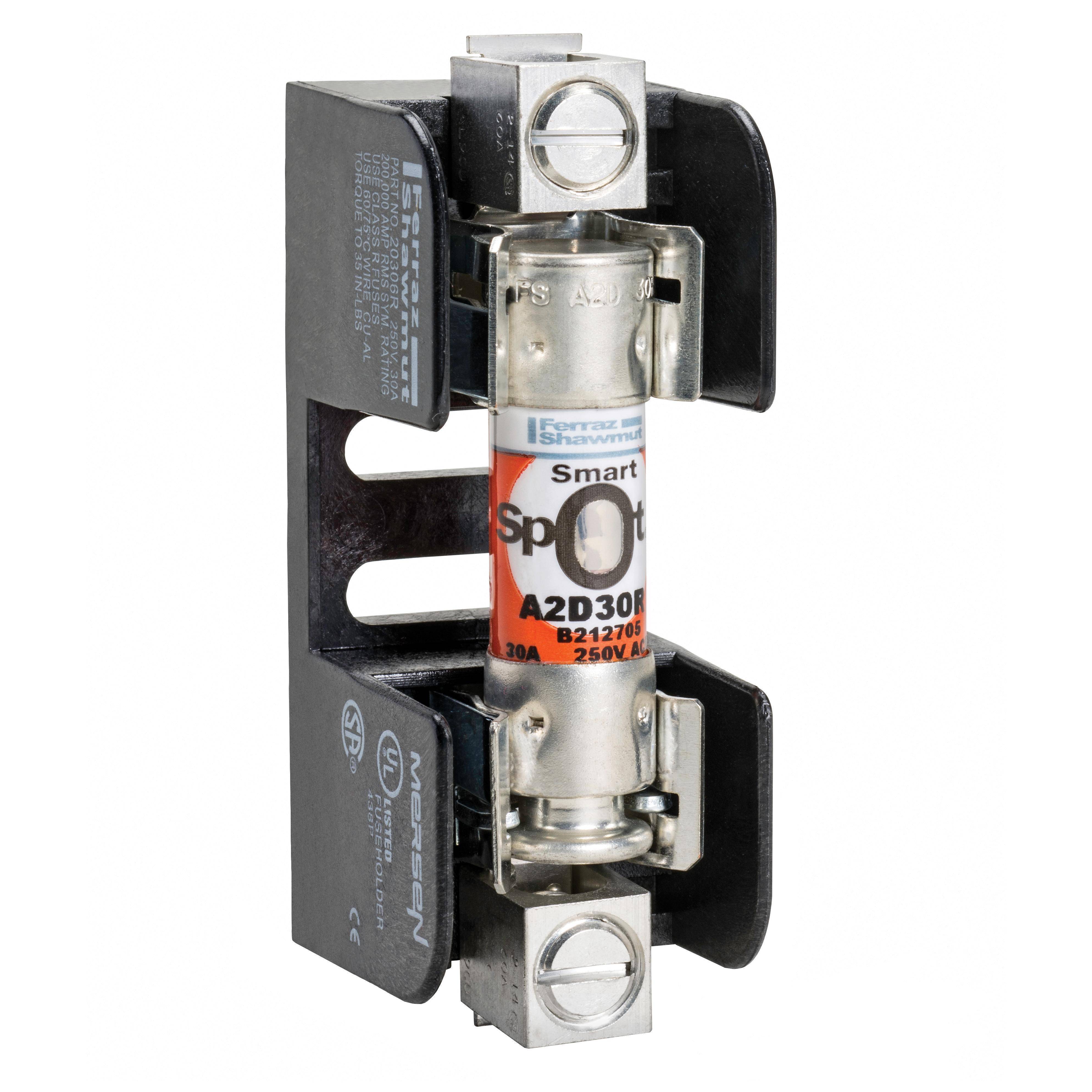 Mersen 20356R Open Style Fuse Block, 250 VAC/VDC, 30 A, Class R, 14 to 4 AWG Wire, 1 Poles