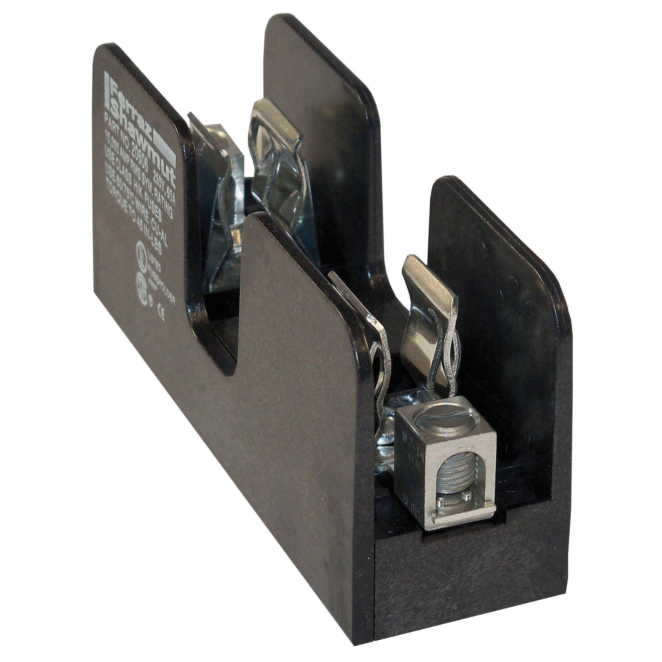 Mersen 20606 Open Style Fuse Block, 250 VAC/VDC, 60 A, Class H, 14 to 2 AWG Wire, 1 Pole