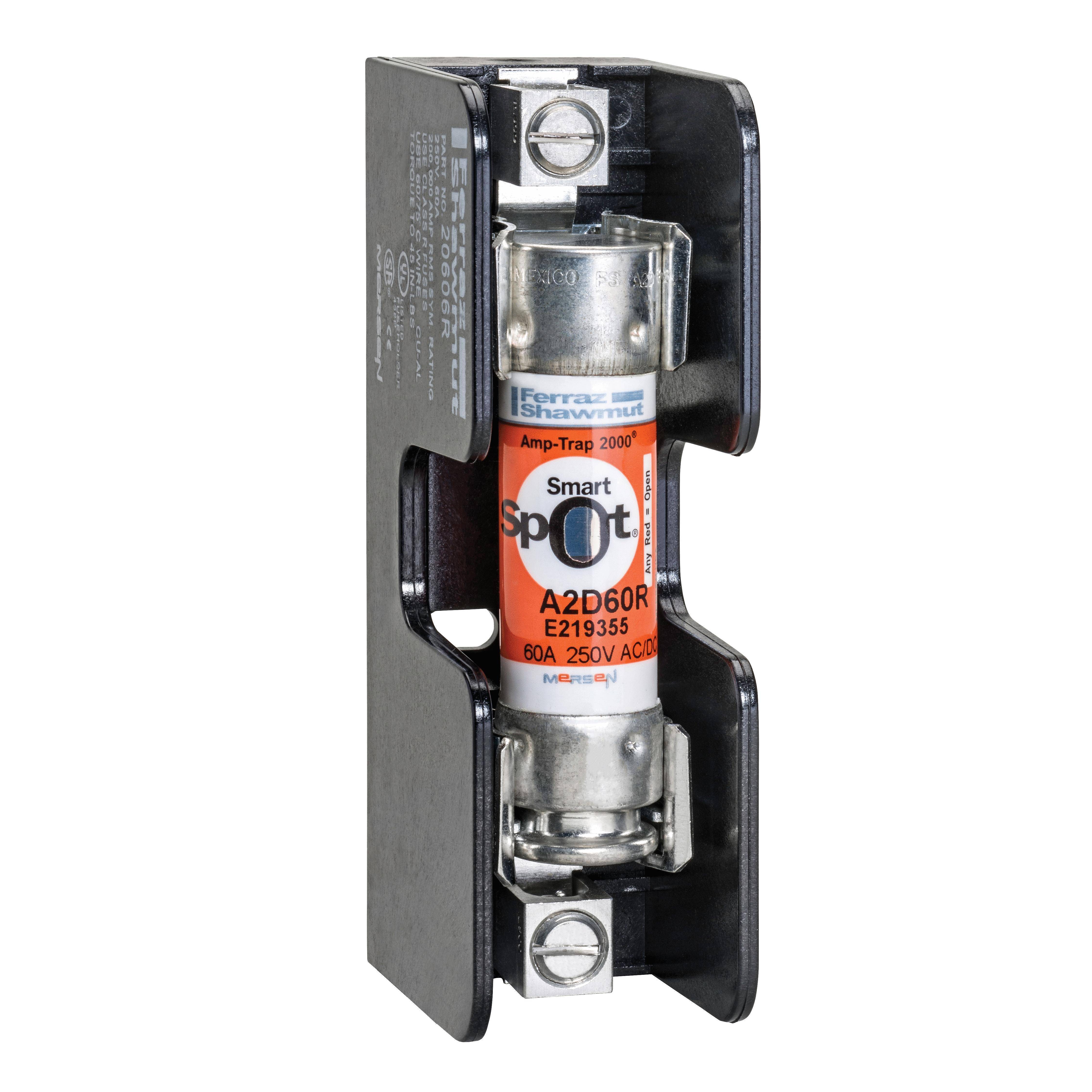 Mersen 20606R Open Style Fuse Block, 250 VAC, 60 A, Class R, 14 to 2 AWG Wire, 1 Pole