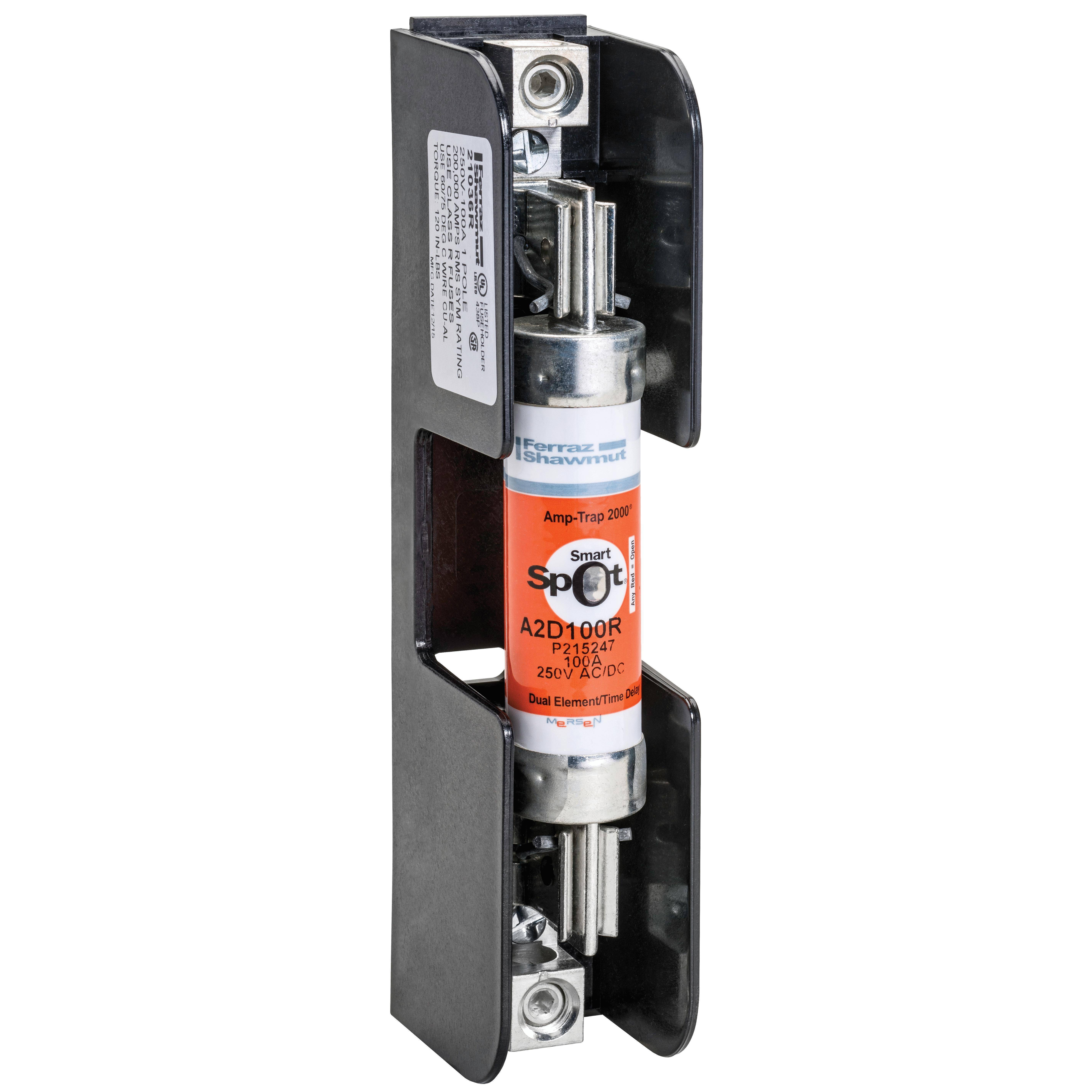 Mersen 21036R Open Style Fuse Block, 250 VAC, 100 A, Class R, 6 to 2/0 AWG Wire, 1 Pole