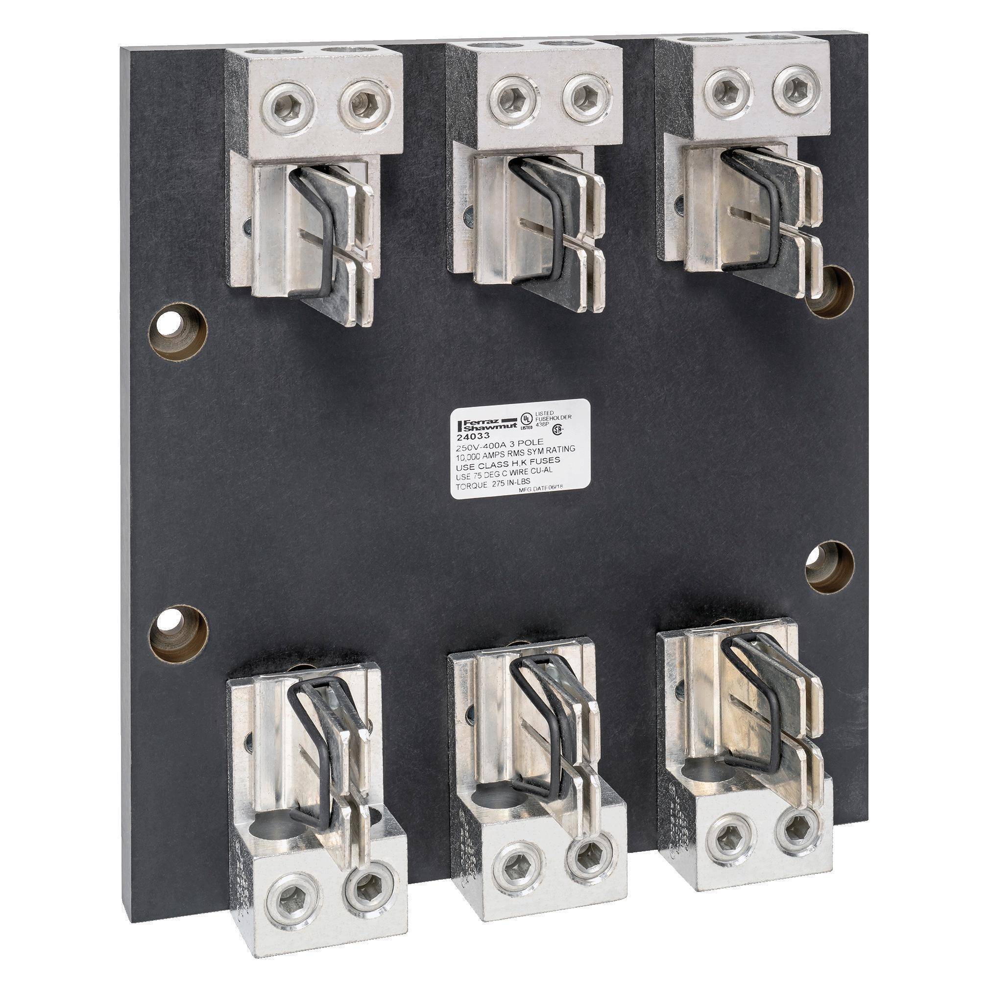 Mersen 24033 Open Style Fuse Block, 250 VAC/VDC, 400 A, Class: H/K, 6 AWG to 350 kcmil Wire, 3 Poles