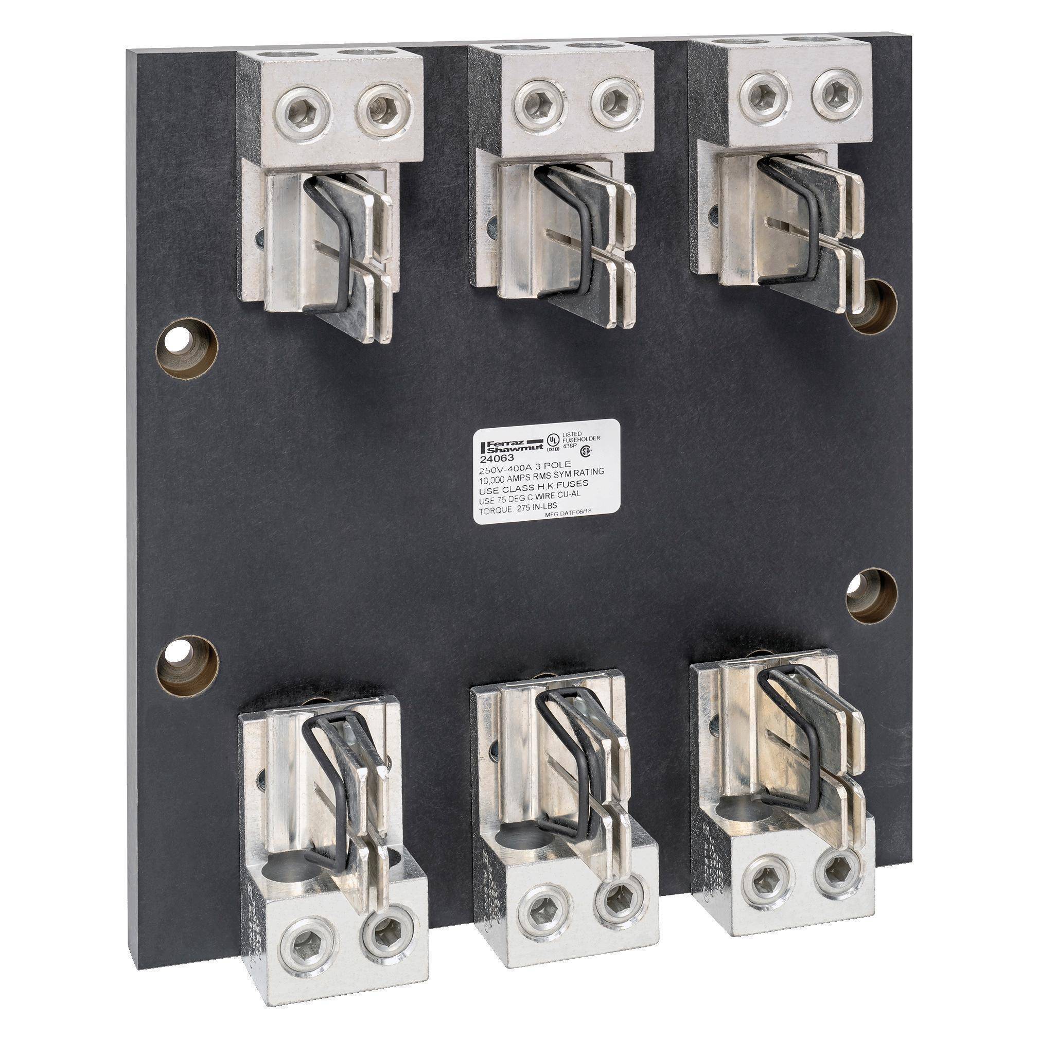 Mersen 24063 Open Style Fuse Block, 250 VAC/VDC, 400 A, Class: H/K, 3 Poles