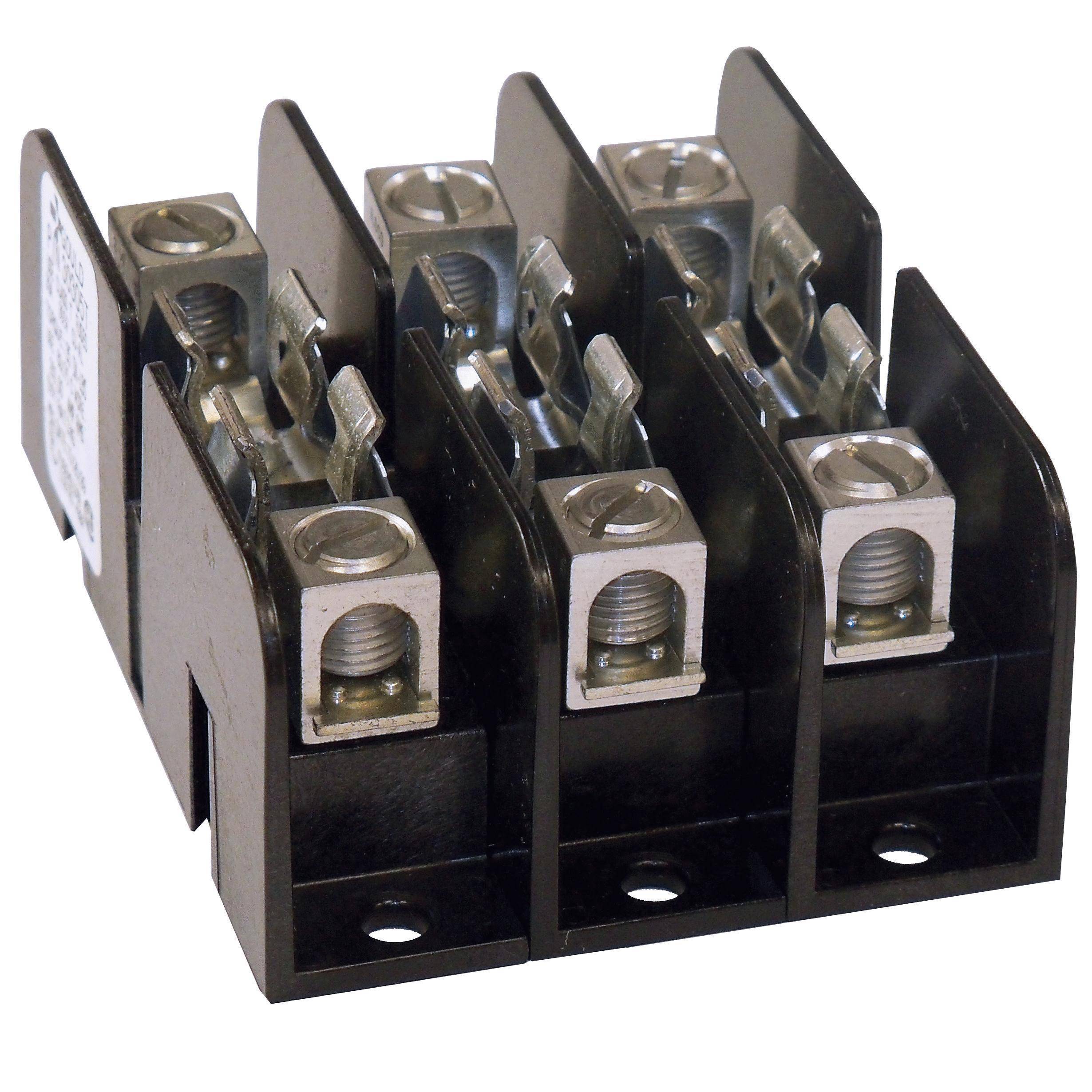 Mersen 30308T Open Style Fuse Block, 300 VAC/VDC, 30 A, Class T, 14 to 2 AWG Wire, 3 Poles