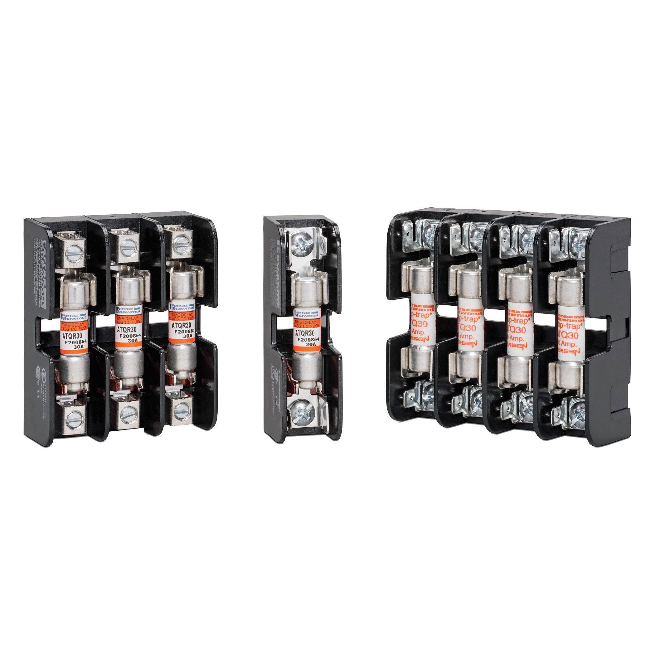Mersen 30352 Open Style Fuse Block, 600 VAC/VDC, 30 A, 14 to 6 AWG Wire, 2 Poles