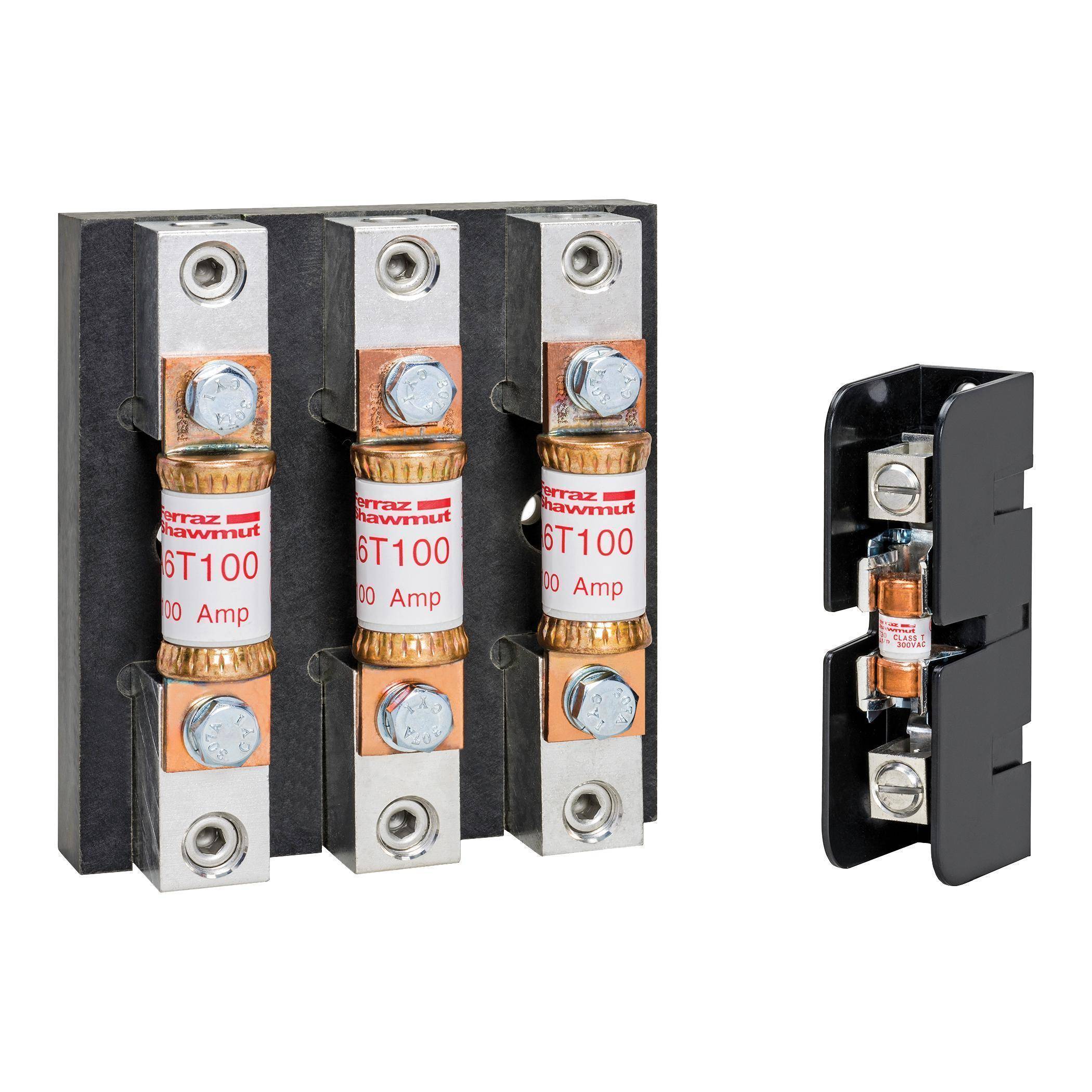 Mersen 30607T Open Style Fuse Block, 300 VAC/160 VDC, 60 A, Class: T, 14 to 2 AWG Wire, 2 Poles