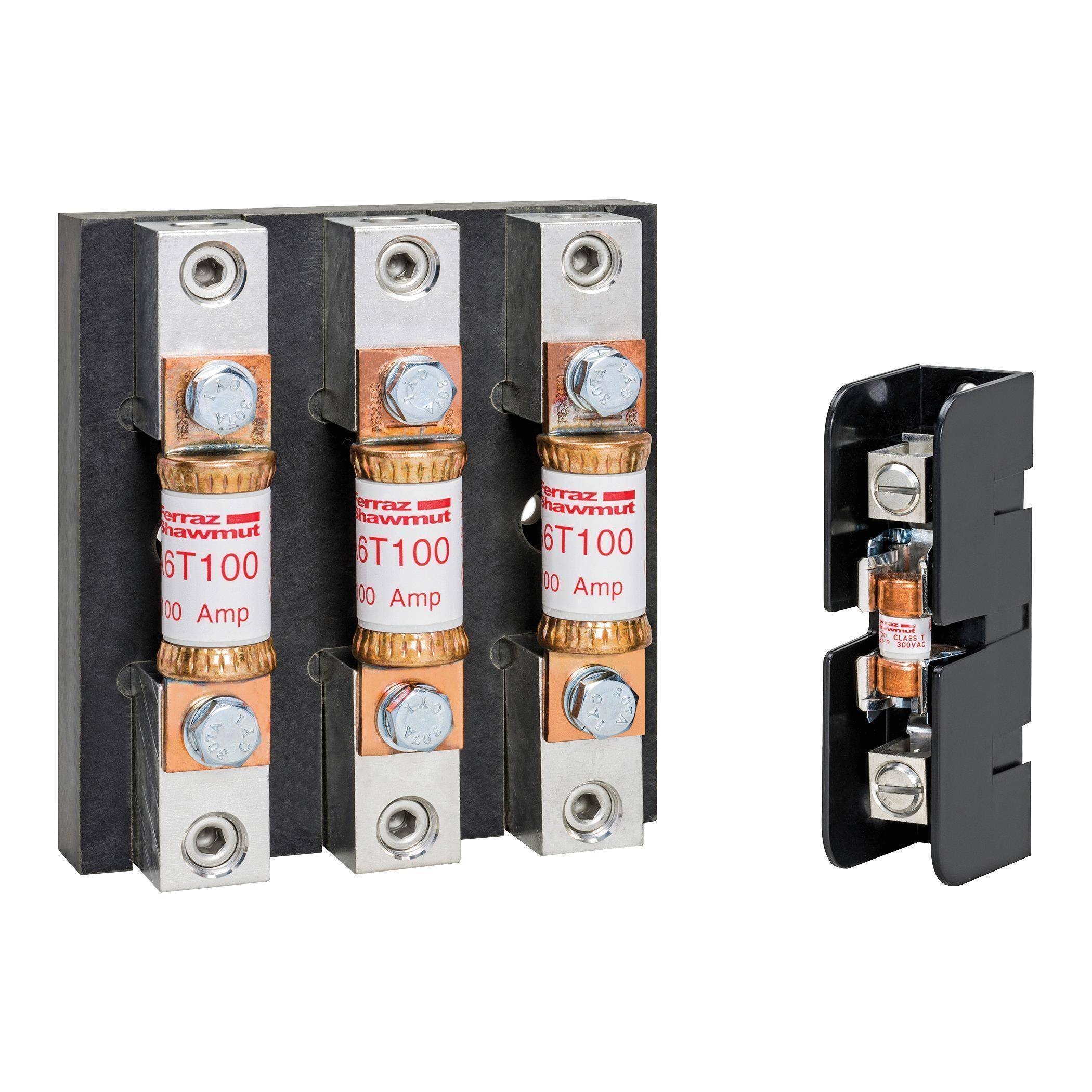 Mersen 30355T Adder Pole Open Style Fuse Block, 300 VAC/160 VDC, 30 A, Class: T, 14 to 4 AWG Wire