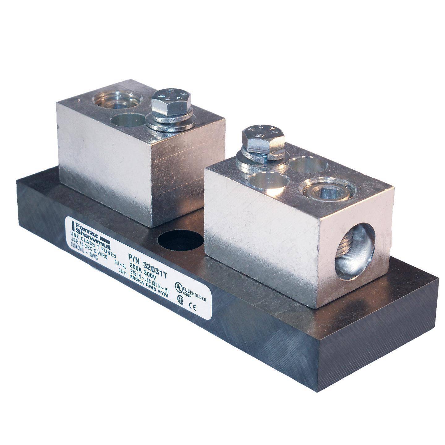 Mersen 32031T Open Style Fuse Block, 300 VAC/160 VDC, 200 A, Class: T, 6 AWG to 350 kcmil Wire, 1 Poles