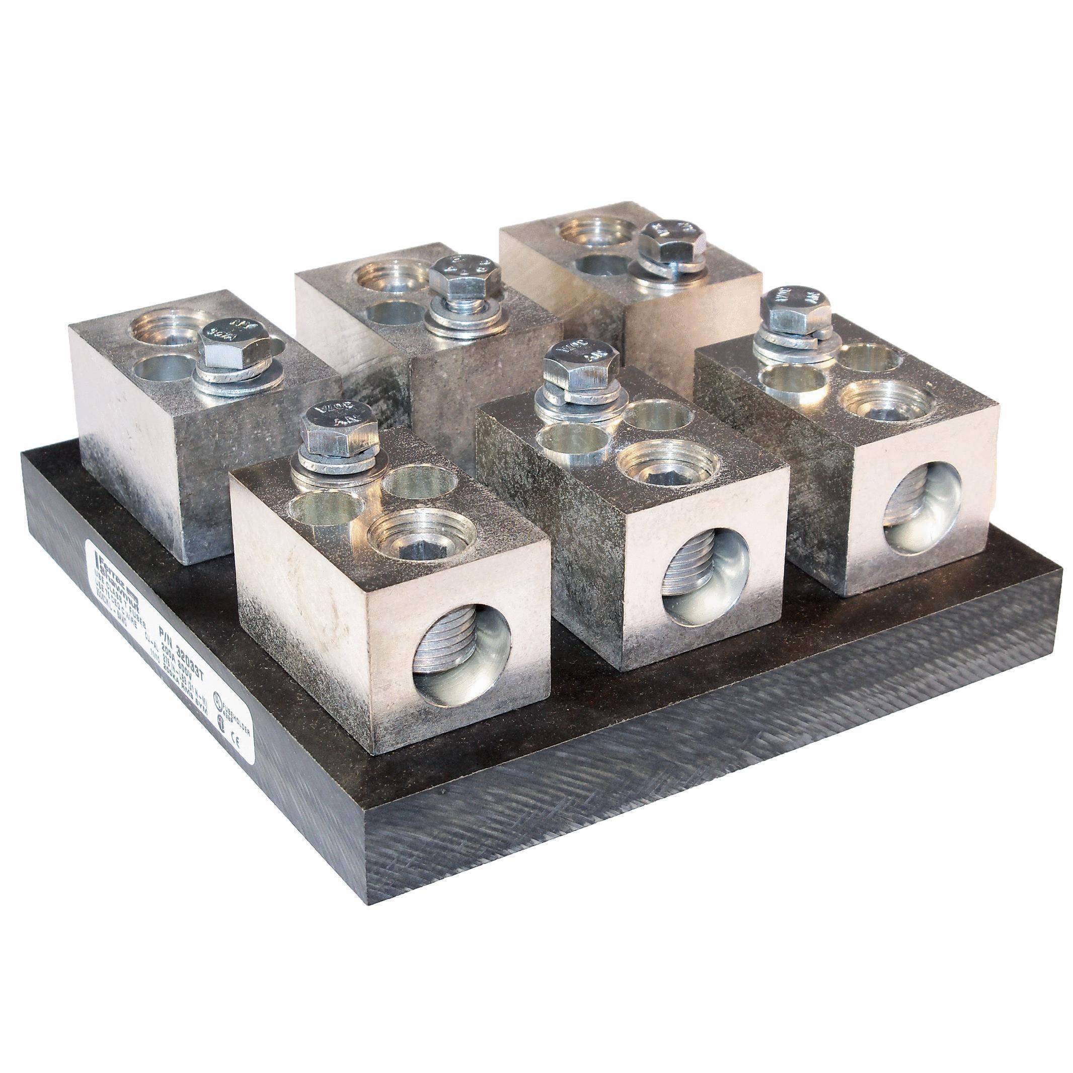 Mersen 32033T Open Style Fuse Block, 300 VAC/160 VDC, 200 A, Class: T, 6 AWG to 350 kcmil Wire, 3 Poles