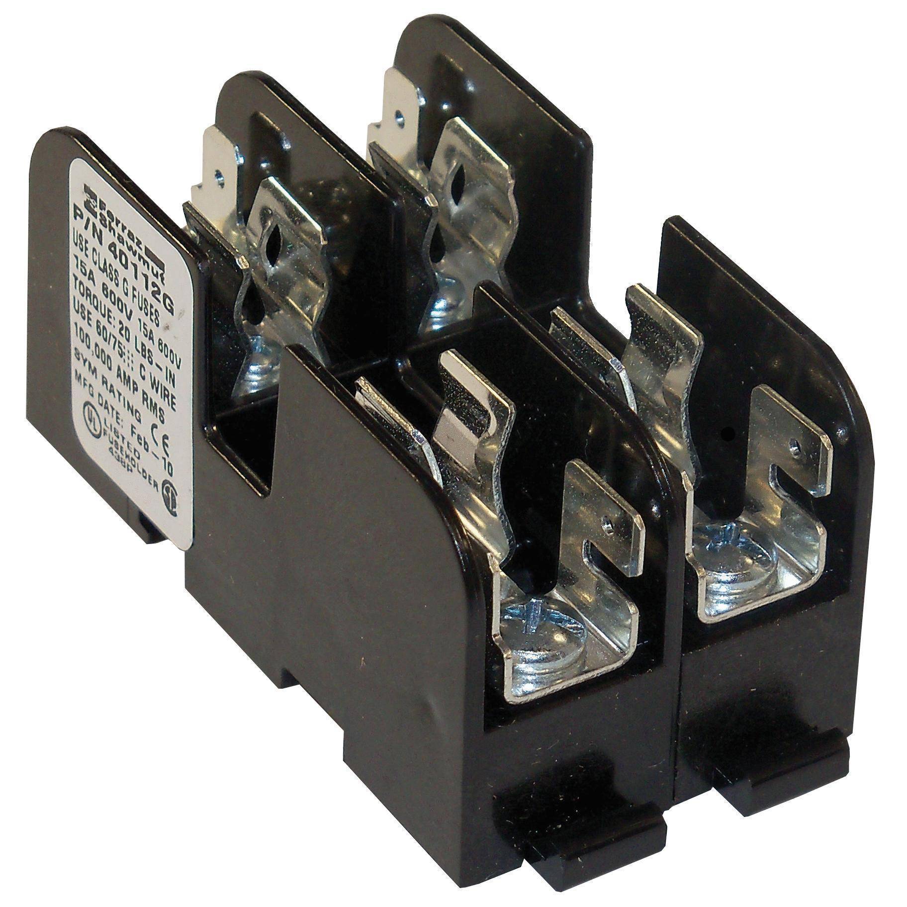 Mersen 40112G Open Style Fuse Block, 600 VAC, 15 A, Class: G, 14 to 10 AWG Wire, 2 Poles