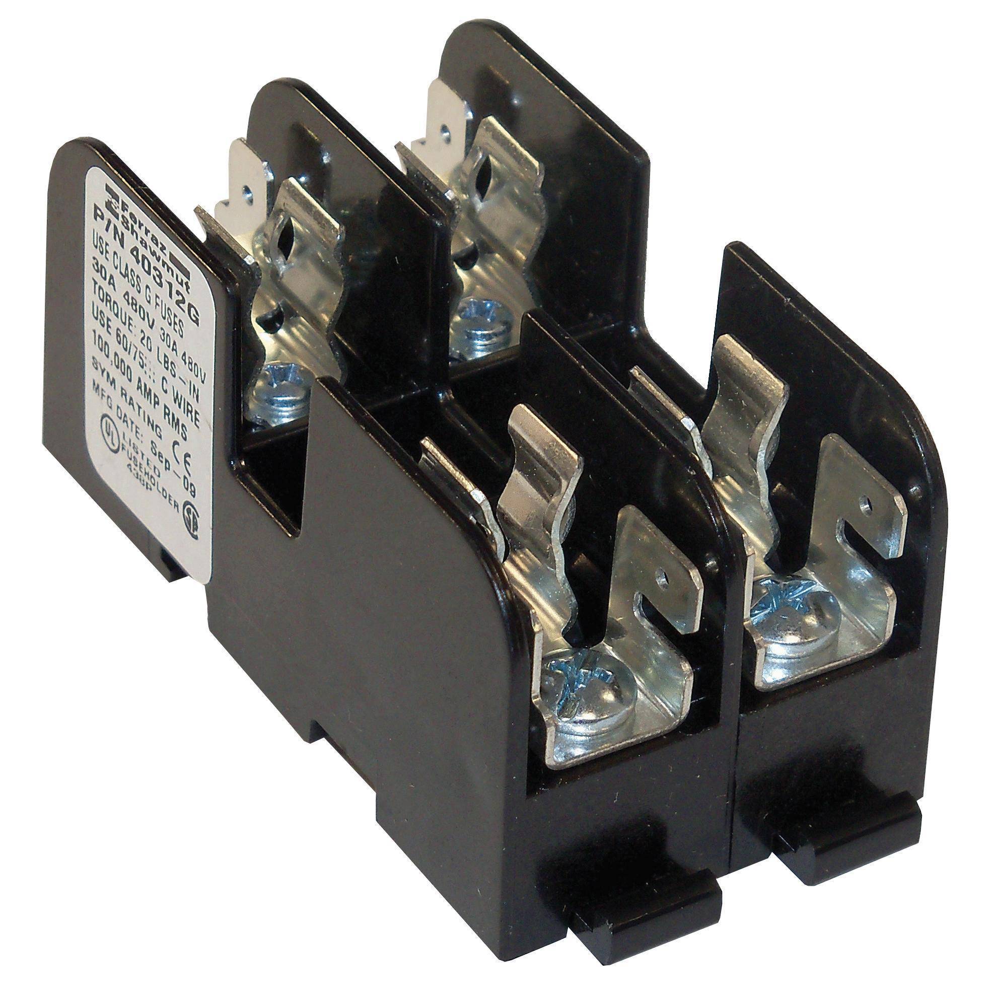 Mersen 40312G Open Style Fuse Block, 480 VAC, 30 A, Class: G, 14 to 10 AWG Wire, 2 Poles