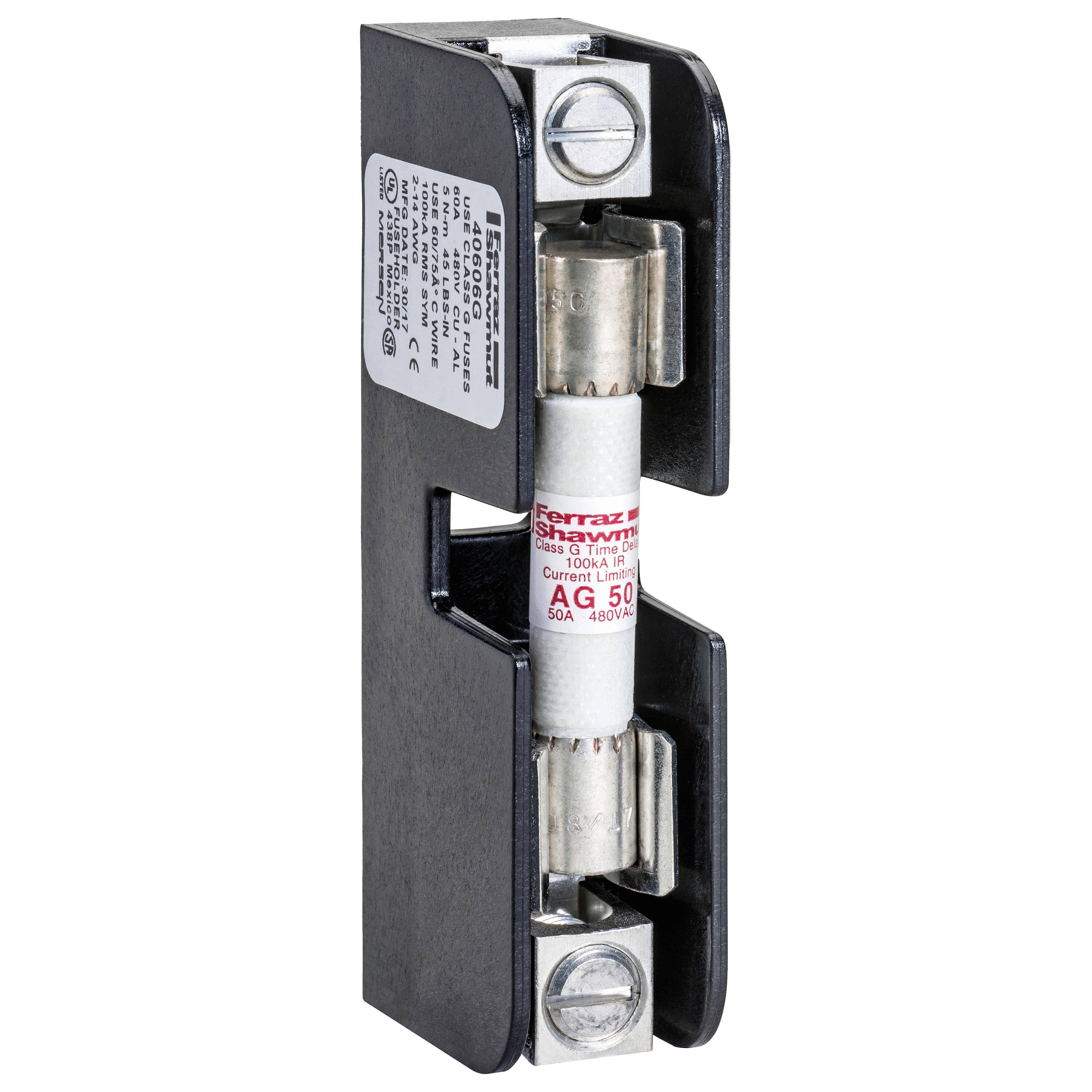 Mersen 40656G Open Style Fuse Block, 480 VAC, 60 A, Class G, 14 to 4 AWG Wire, 1 Poles