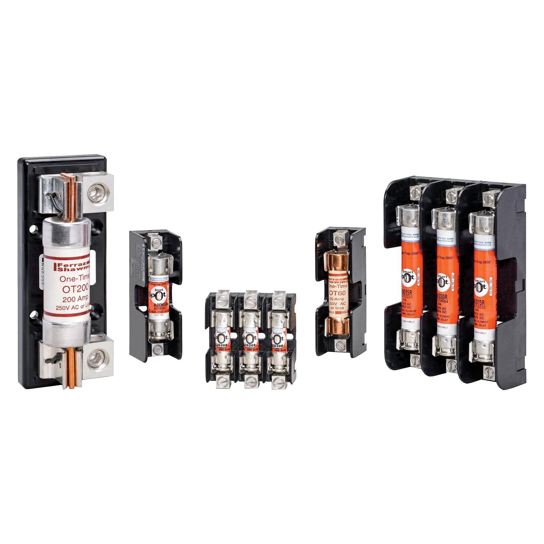 Mersen 60318 Open Style Fuse Block, 600 VAC/VDC, 30 A, Class: H/K, 14 to 10 AWG Wire, 3 Poles