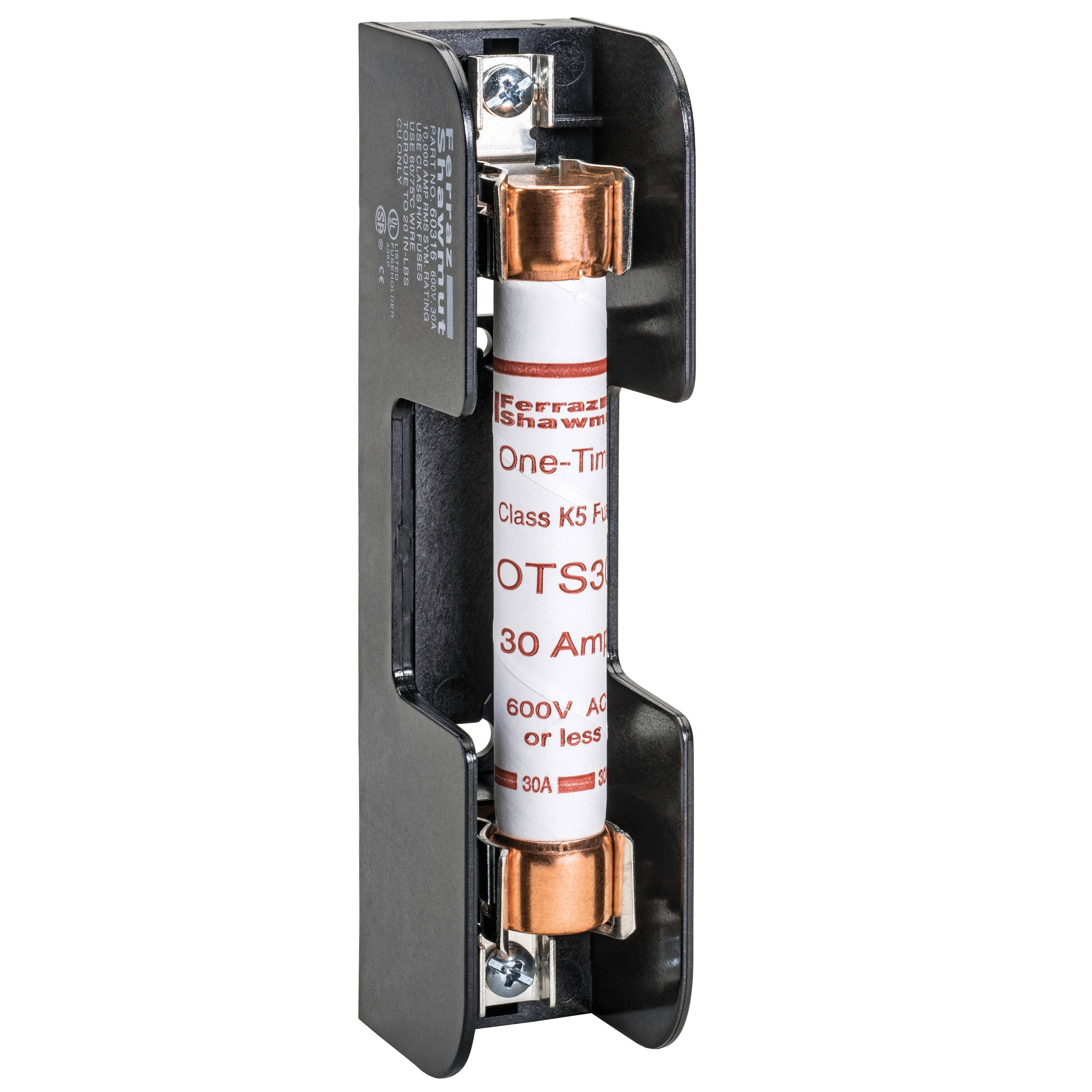 Mersen 60301 Open Style Fuse Block, 600 VAC/VDC, 30 A, Class: H/K, 14 to 2 AWG Wire, 1 Poles