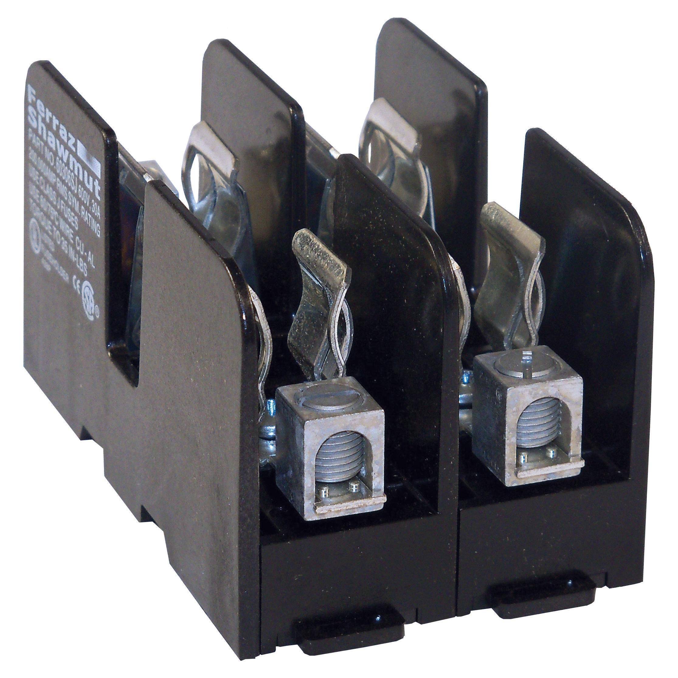 Mersen 60307SJ 6SJ Open Style Fuse Block, 600 VAC/VDC, 30 A, Class: J, 14 to 2 AWG Wire, 2 Poles