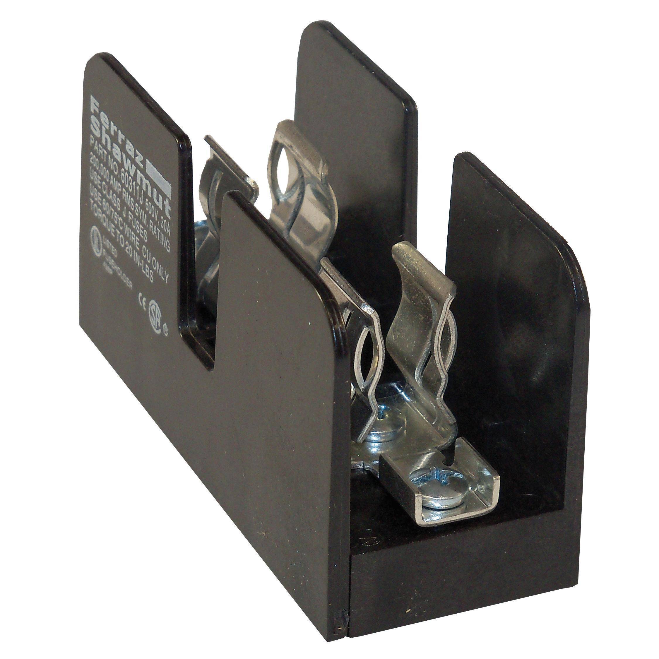 Mersen 60311J Open Style Fuse Block, 600 VAC/VDC, 30 A, Class J, 14 to 4 AWG Wire, 1 Poles