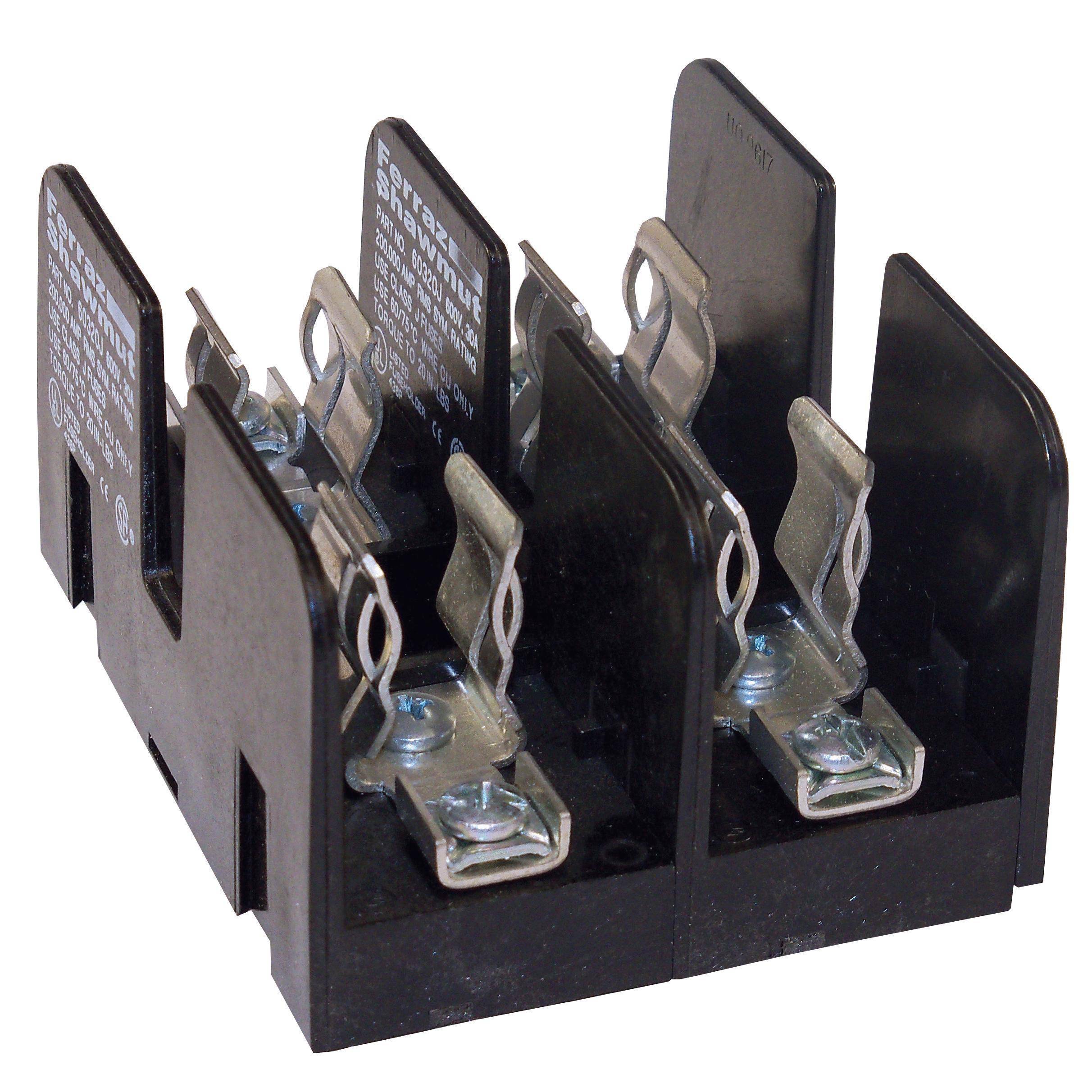 Mersen 60322J Open Style Fuse Block, 600 VAC/VDC, 30 A, Class J, 14 to 4 AWG Wire, 2 Poles