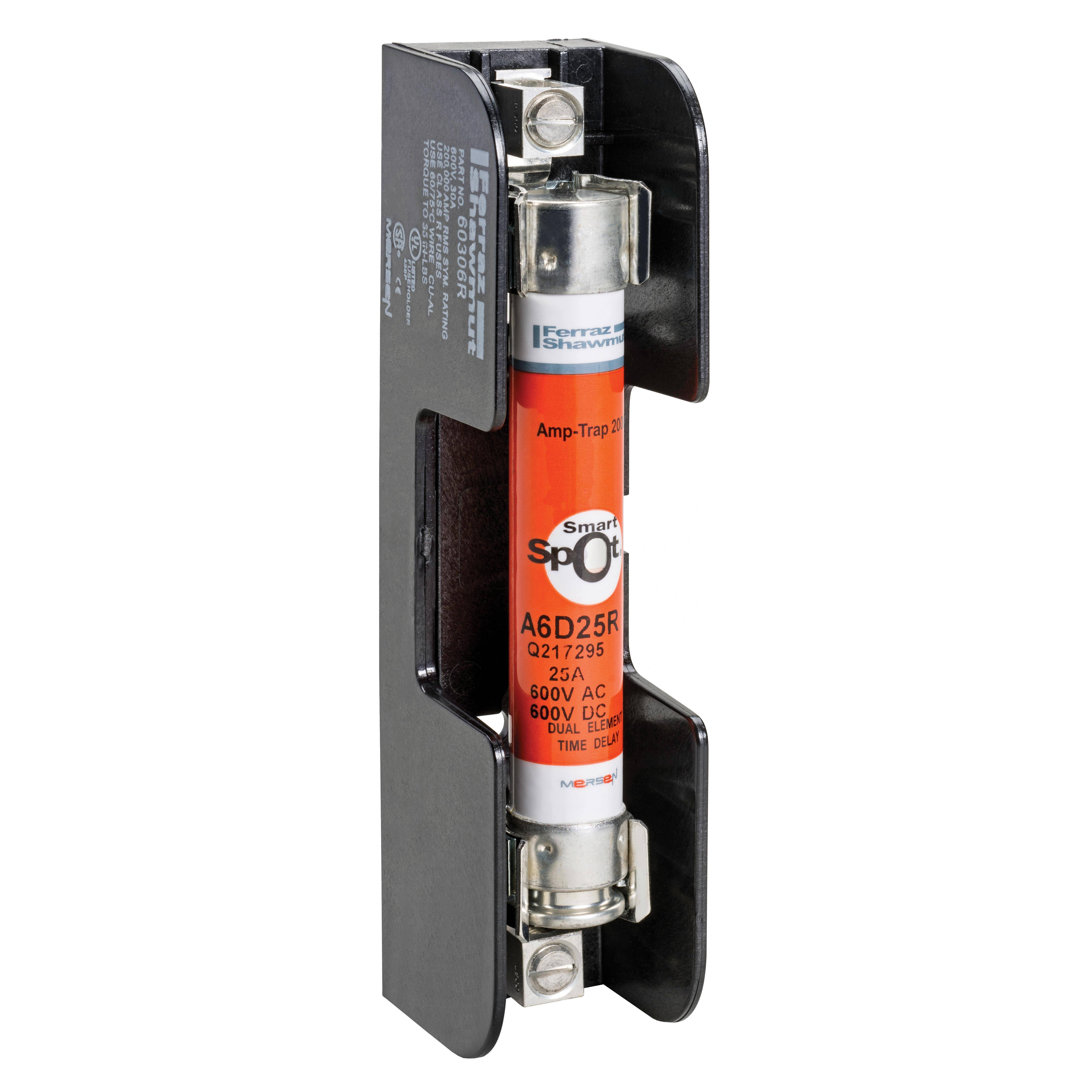 Mersen 60316R Open Style Fuse Block, 600 VAC/VDC, 30 A, Class R, 14 to 10 AWG Wire, 1 Poles