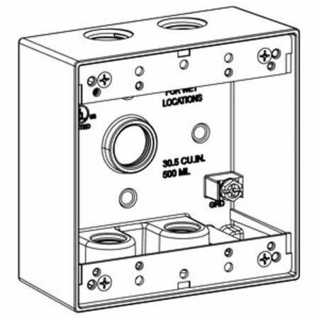 Orbit Industries 2B50-5 Gang Box, Die Cast Copper-Free aluminum, 30.5 cu-in Capacity, 2 Gangs, (5) Outlets
