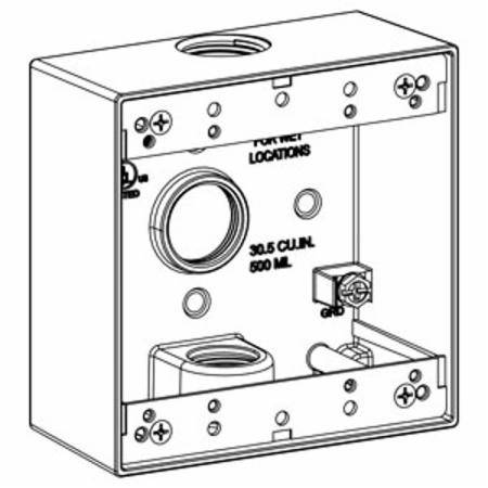 Orbit Industries 2B75-3 Gang Box, Die Cast Copper-Free aluminum, 30.5 cu-in Capacity, 2 Gangs, (3) Outlets