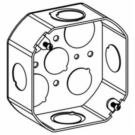 Orbit Industries 4RB-MKO Welded Octagon Box, 16 ga Sheet Steel, 15.5 cu-in Capacity, (9) Knockouts, 4 in H x 4 in W x 1-1/2 in D