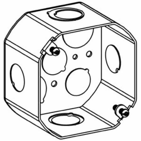 Orbit Industries 4RDB-MKO Welded Octagon Box, 16 ga Sheet Steel, 21.5 cu-in Capacity, (9) Knockouts, 4 in H x 4 in W x 2-1/8 in D