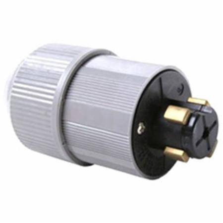 EATON Arrow Hart™ 20415N Power-Lock Locking Plug, 600 VAC, 250 VDC, 30/20 A, 3 Poles, 4 Wires, Gray