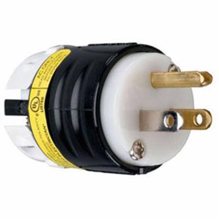 200 VAC 15 A, Legrand North America LLC PS5266XGCMCCV4 Straight Blade Plug, Black and White