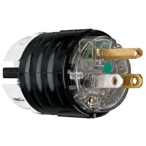 125 VAC 15 A, Legrand North America LLC PS5266XHG Straight Blade Plug, Black/Clear