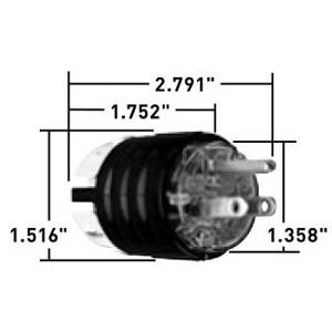 125 VAC 15 A, Legrand North America LLC PS5266XHG Straight Blade Plug, Black/Clear