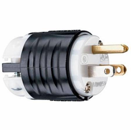 Pass & Seymour® PS5266X Extra Hard Use Wire Grounding Straight Blade Plug, 125 VAC, 15 A, 2 Poles, 3 Wires, Black/White