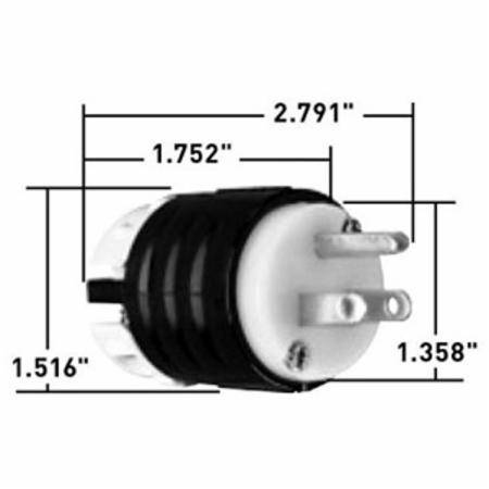 Pass & Seymour® PS5266X Extra Hard Use Wire Grounding Straight Blade Plug, 125 VAC, 15 A, 2 Poles, 3 Wires, Black/White