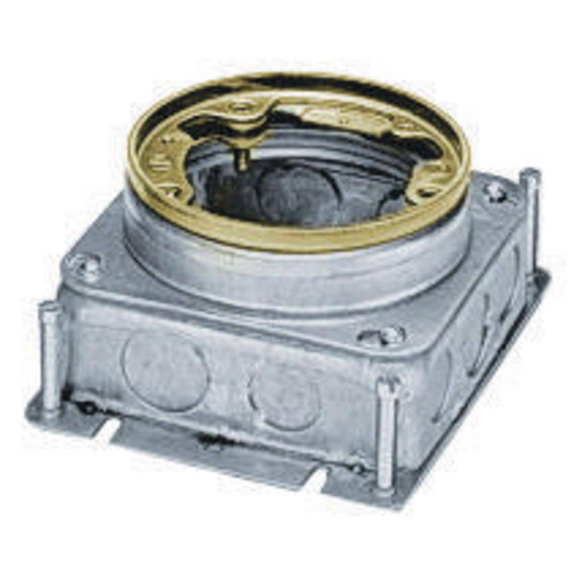 PREMISE WIRING B2529 Fully Adjustable Shallow Concrete Floor Box, Stamped Steel, 37.3 cu-in Capacity, 1 Gang, 1 Outlet, 10 Knockouts, 2.906 in L
