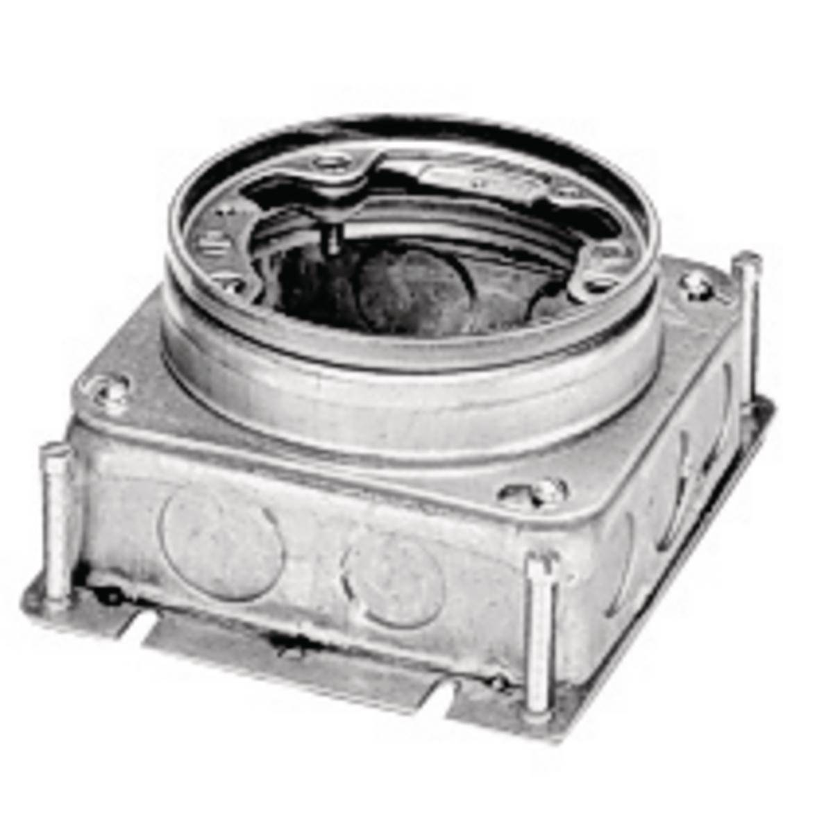PREMISE WIRING BA2527 Fully Adjustable Concrete Floor Box, Stamped Steel, 54 cu-in Capacity, 1 Gang, 9 Knockouts, 6 in L x 4.81 in W x 3.88 in H