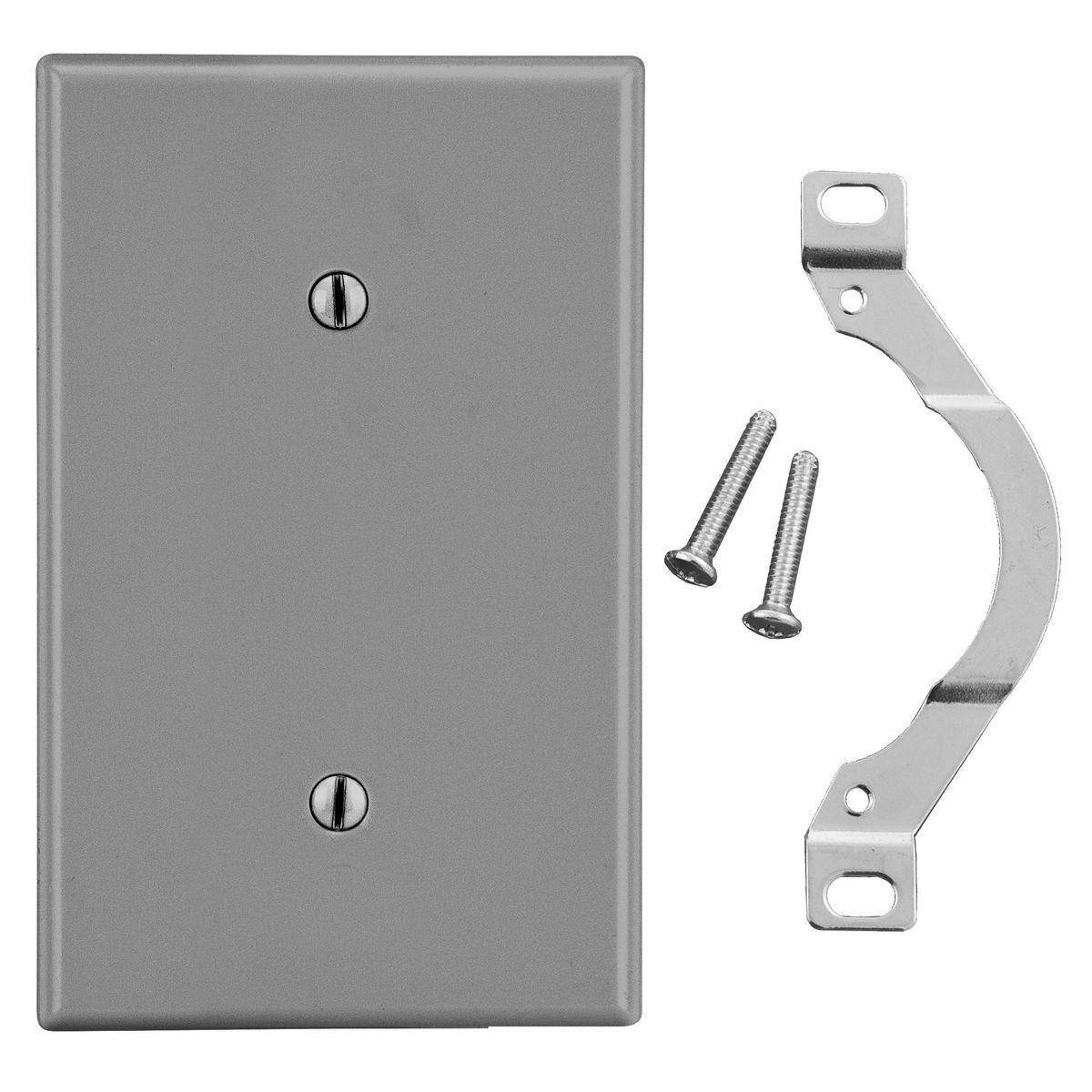 PREMISE WIRING P14GY Non-Metallic Standard Blank Wall Plate with Pre-Inserted Captive Screw, 1 Gangs, 2.88 in W x 4.63 in H, Polycarbonate Thermoplastic, Gray
