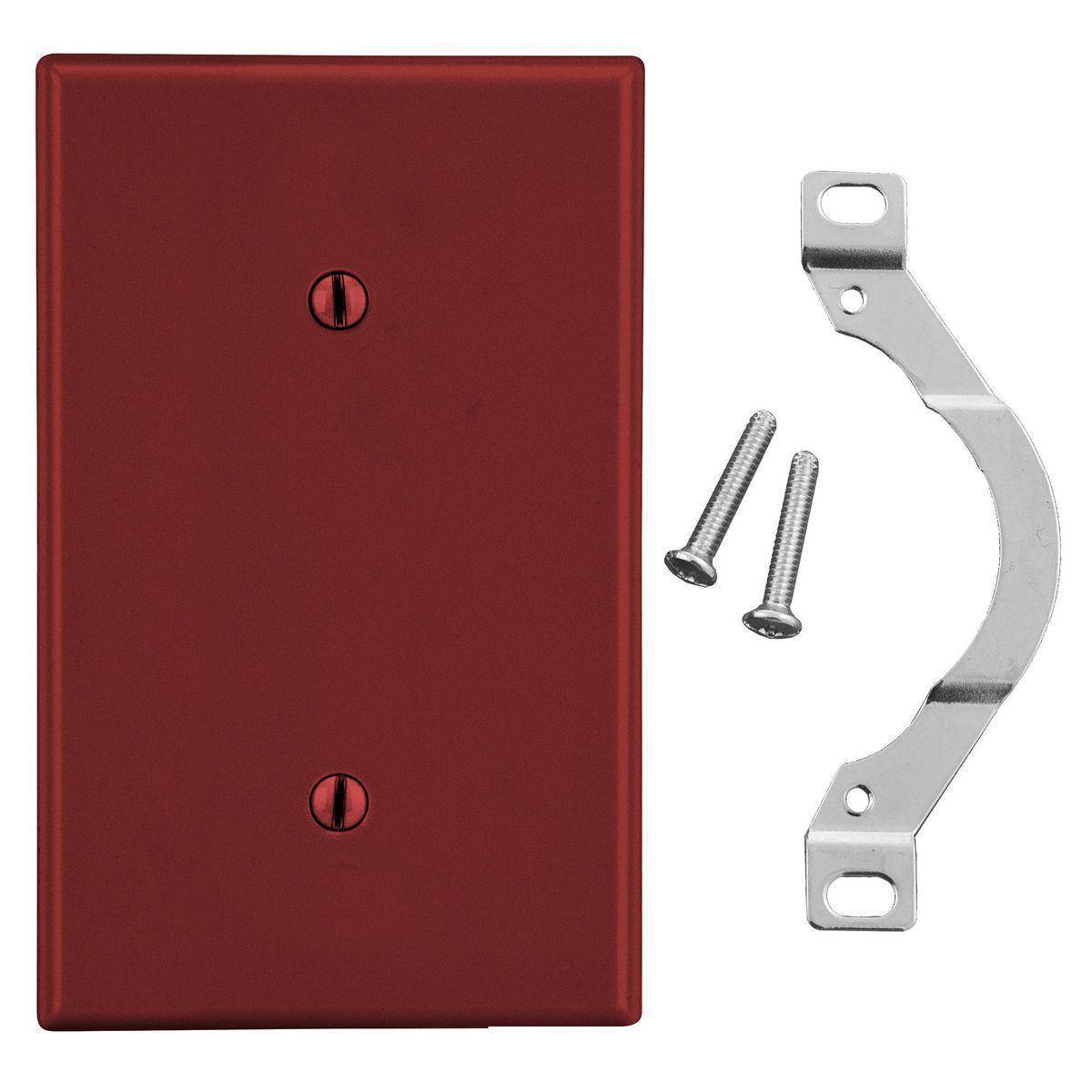 Bryant Electric P14R Non-Metallic Standard Blank Wall Plate with Pre-Inserted Captive Screw, 1 Gangs, 2.88 in W x 4.63 in H, Polycarbonate Thermoplastic, Red