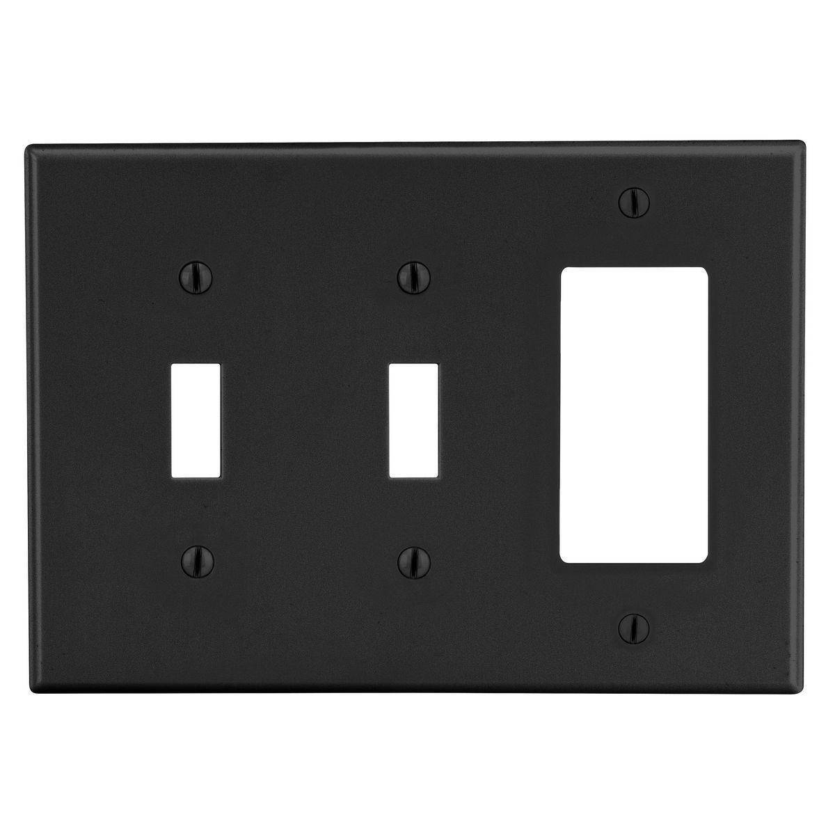 EATON Arrow Hart™ PJ226BK PJ Series Mid-Sized Combination Wall Plate, 3 Gangs, 6.75 in W x 4.87 in H, Polycarbonate/Thermoplastic, Black