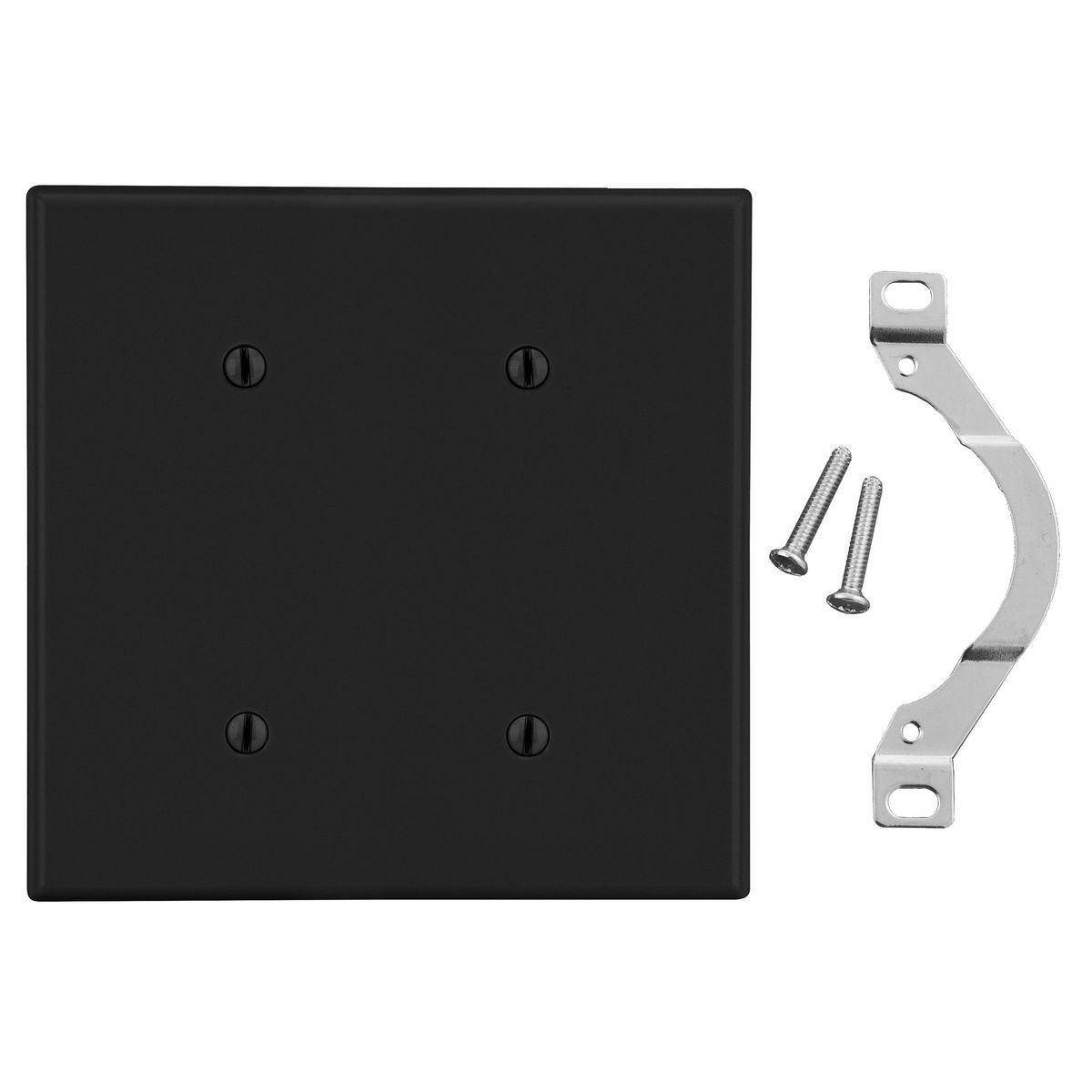 Bryant Electric P24BK Non-Metallic Standard Blank Wall Plate, 2 Gangs, 4.69 in W x 4.63 in H, Polycarbonate Thermoplastic, Black
