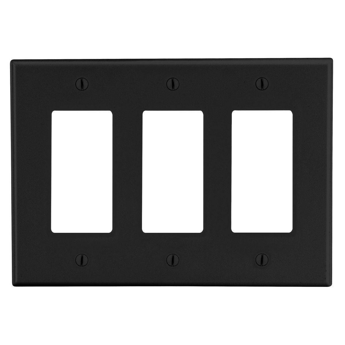 EATON Arrow Hart™ PJ263BK PJ Series Mid-Sized Decorator Wall Plate, 3 Gangs, 6.75 in W x 4.87 in H, Polycarbonate/Thermoplastic, Black