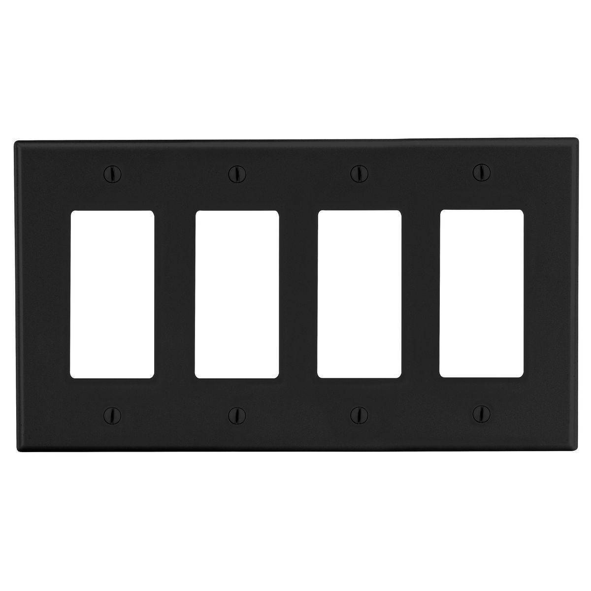 EATON Arrow Hart™ PJ264BK PJ Series Mid-Sized Decorator Wall Plate, 4 Gangs, 8.56 in W x 4.87 in H, Polycarbonate/Thermoplastic, Black