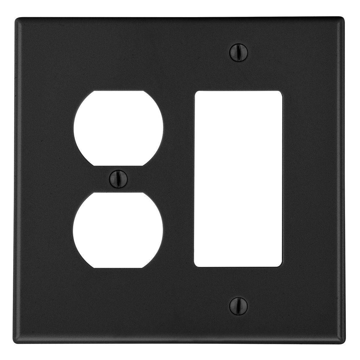 EATON Arrow Hart™ PJ826BK Mid-Sized Combination Wall Plate, 2 Gangs, 4.94 in W x 4.87 in H, Polycarbonate, Black