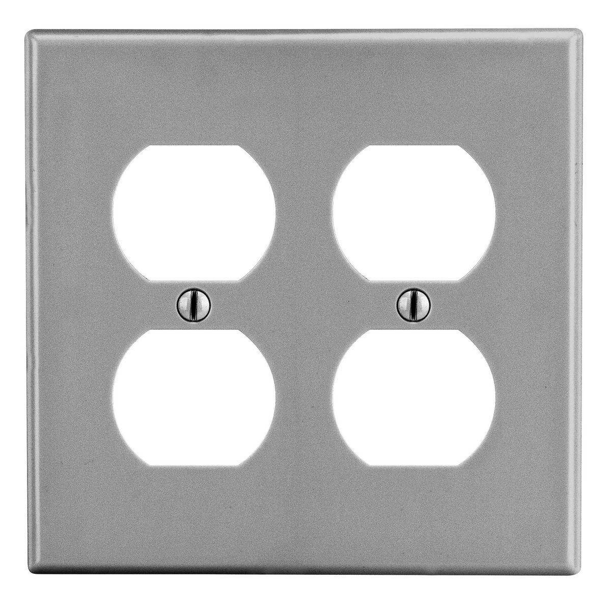 EATON Arrow Hart™ PJ82GY PJ Series Mid-Sized Receptacle Wall Plate, 2 Gangs, 4.94 in W x 4.87 in H, Polycarbonate/Thermoplastic, Gray