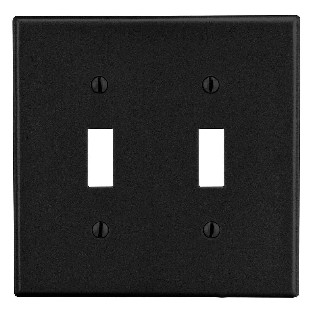 EATON Arrow Hart™ PJ2BK PJ Series Mid-Sized Toggle Switch Wall Plate, 2 Gangs, 4.94 in W x 4.87 in H, Polycarbonate, Black