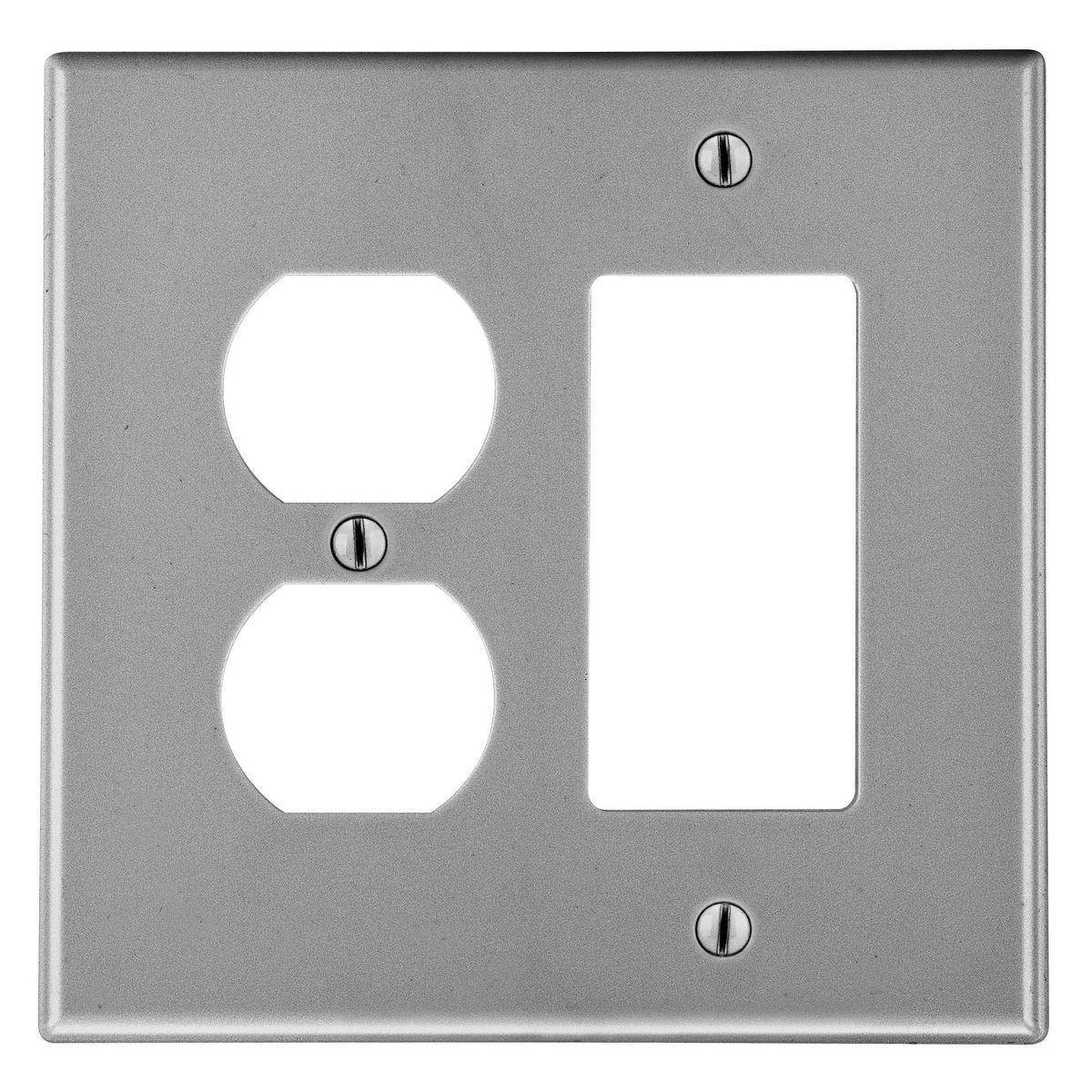 EATON Arrow Hart™ PJ826GY Mid-Sized Combination Wall Plate, 2 Gangs, 4.94 in W x 4.87 in H, Polycarbonate, Gray