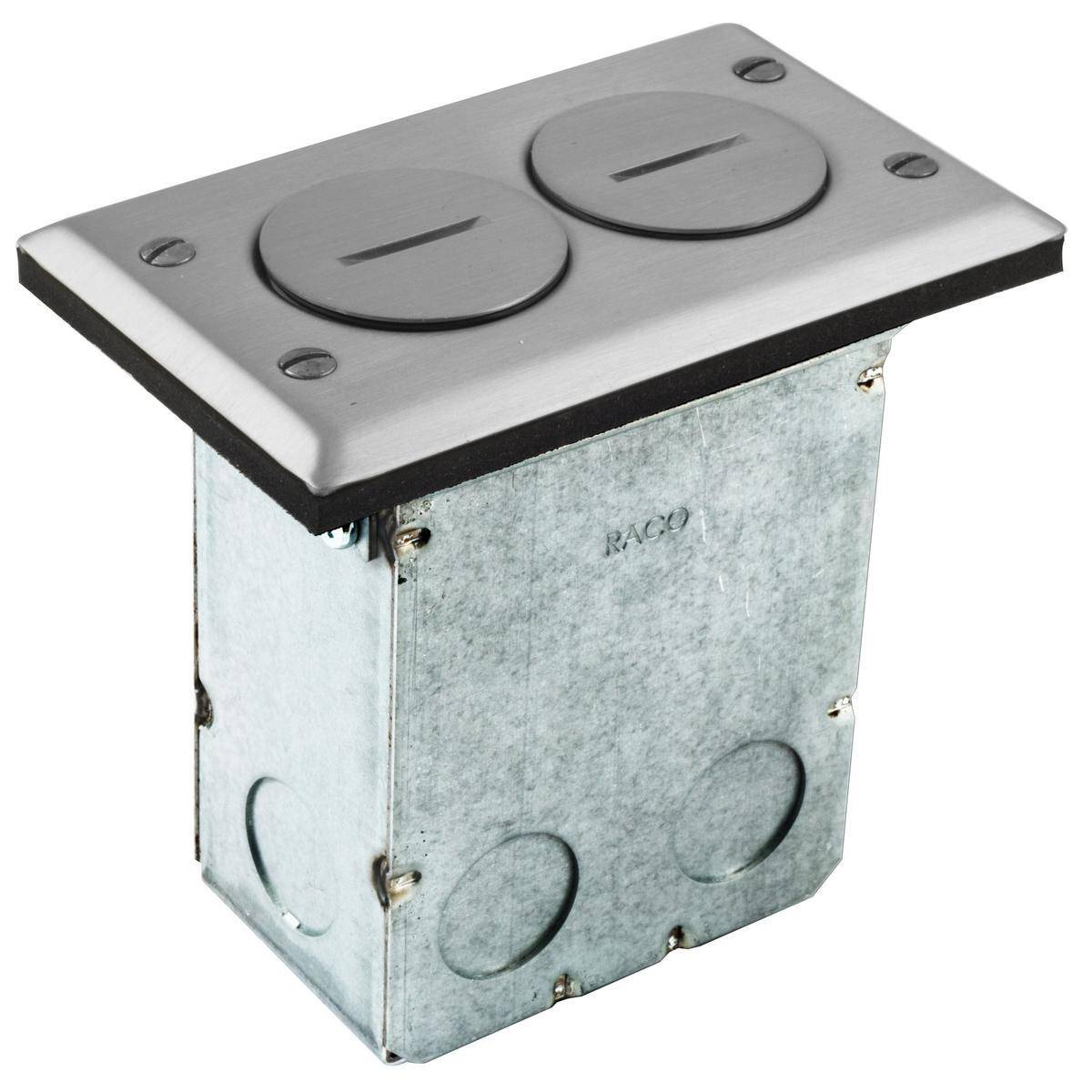 PREMISE WIRING tradeSELECT® RF6500NI Fabricated Standard Wood Floor Box Kit, Stamped Steel, 1 Gang, 1 Outlet, 2 Knockouts, 1.55 in L x 0.28 in W x 1.55 in H